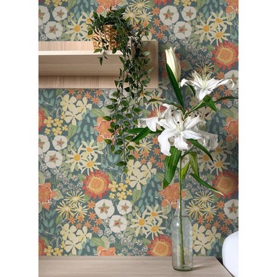 Sadie Teal Floral Peel and Stick Wallpaper Roll