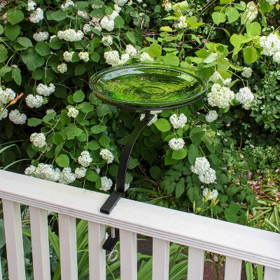 Fern Green Crackle Glass Birdbath with Rail Mount Bracket