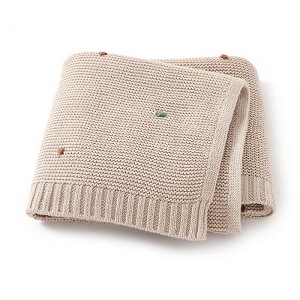 MyKids-USA Hot Selling Knitted Solid Color Baby Blanket With Hand-Embroidered Pom Poms: Spring/Summer Collection - 1 of 3