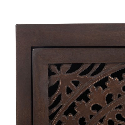 Thea Brown Carved Wood 1-Door Nightstand