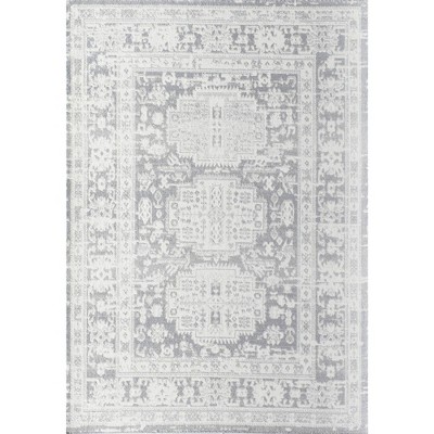 Elegant Gray Synthetic 8' x 10' Stain-resistant Transitional Area Rug