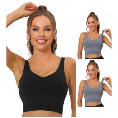 Allegra K Women's Workout Fitness Longline Wireless Padded Sports Bras 3 Packs