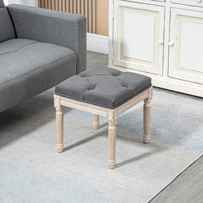 Vintage Grey Linen Tufted 54cm Lightweight Footstool