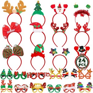 24 Pieces Christmas Headbands and Glasses Frames Bundle Set, Christmas Party Favors - 1 of 4