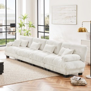 4-Seater Chenille Cloud Sectional Sofa,Modular Deep Seat Couch, Comfy Upholstered Sofa with Bolster Arms for Living Room, Apartment-Tanpinhause - 1 of 4
