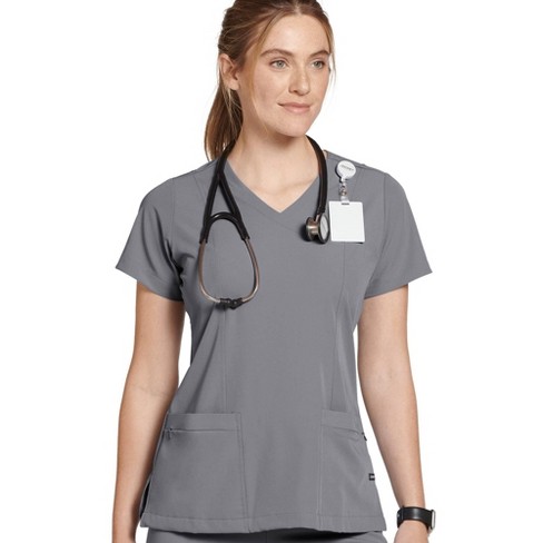 Jockey Women's Mock Wrap Scrub Top L Pewter : Target