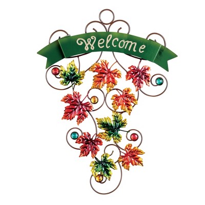 Collections Etc Hand-painted Sparkling Autumn Leaves Welcome Door Decor ...