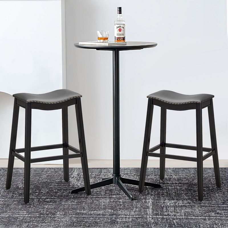 Tangkula Set of 2 Saddle Bar Stools Bar Height Kitchen Chairs w/ Rubber Wood Legs, 2 of 11