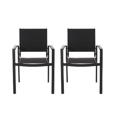 2 Pieces Patio Dining Chairs, Aluminum Frame Stackable Patio Chair with Armrest, Outdoor Weather-Resistant Armchair for Backyard Deck Lawn Garden