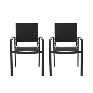 2 Pieces Patio Dining Chairs, Aluminum Frame Stackable Patio Chair with Armrest, Outdoor Weather-Resistant Armchair for Backyard Deck Lawn Black - 1 of 4
