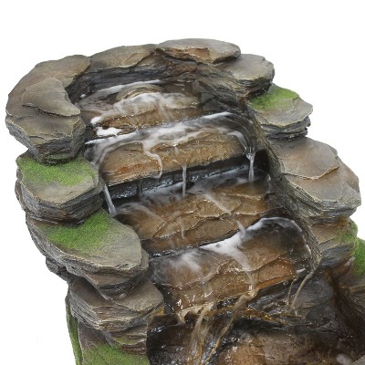 Shale Falls Gray Polyresin Outdoor Fountain with LED Lights