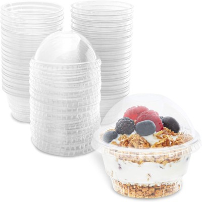50 Pack 5 oz Clear Plastic Cups with Dome Lids for Ice Cream, Dessert, Mini Snack Bowls