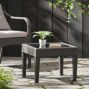 CAVINAS Modern Antibes Wicker Outdoor Patio End Table with Glass Top,Waterproof Weather Resistant Side Table for Patio,Garden,Balcony - 1 of 4