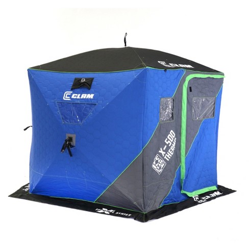 Clam 17485 Portable 6 Person 9 Foot Jason Mitchell X5000 Pop Up Ice Fishing  Angler Thermal Hub Shelter Tent With Anchor Straps And Carrying Bag : Target