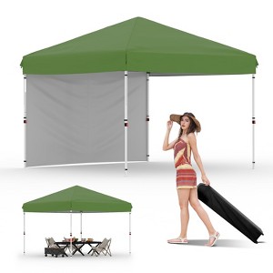 10'x10' Pop Up Canopy, Waterproof & UV-Resistant Outdoor Canopy with Center Lock and 1 Sidewalls, for Picnics, Camping, Beach, and Outdoor Gatherings - 1 of 4