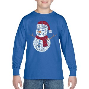 LA Pop Art Christmas Snowman - Boy's Word Art Long Sleeve T-Shirt - 1 of 4
