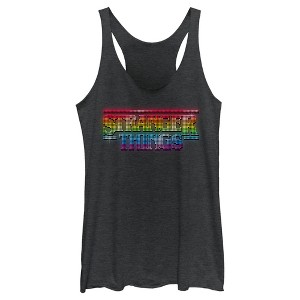 Women's Stranger Things Sparkling Rainbow Logo Racerback Tank Top - 1 of 4