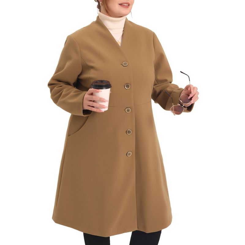 Agnes Orinda Women's Plus Size Trendy Elegant V Neck Single Breasted Long Fleece Coats, 2 of 6