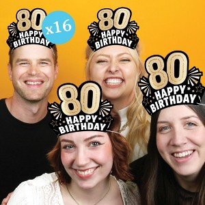 Big Dot of Happiness 80th Birthday Paper Crowns, Happy Birthday Party Headbands for Adults, DIY Black & Gold Milestone Party Hat Favors, 16 Count - 1 of 4