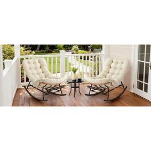 2PCS Papasan Rocking Chair with Footrest, Oversized PE Rattan Lounge Chair with Removable Cushion, for Patio & Living Room - 1 of 4