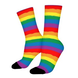 Rainbow Striped Women Printed Crew Socks Funny Funky Socks Soft Polyester Novelty Gifts for Artists Men - 1 of 1