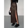 Women's 2025 Faux Leather Pencil Skirt - High Waist Slit Maxi for Office & Winter Fashion Brown - 4 of 4