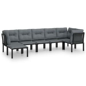 vidaXL 7 Piece Patio Lounge Set Black and Gray Poly Rattan - 1 of 4