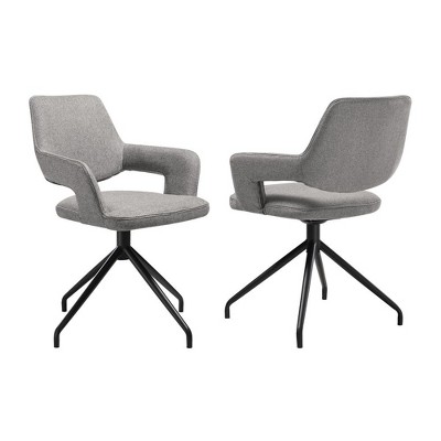 Armen Living,Swivel Upholstered Dining Chair in Gray Fabric with Black Metal Legs - Set of 2