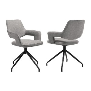 Armen Living,Swivel Upholstered Dining Chair in Gray Fabric with Black Metal Legs - Set of 2 - 1 of 4