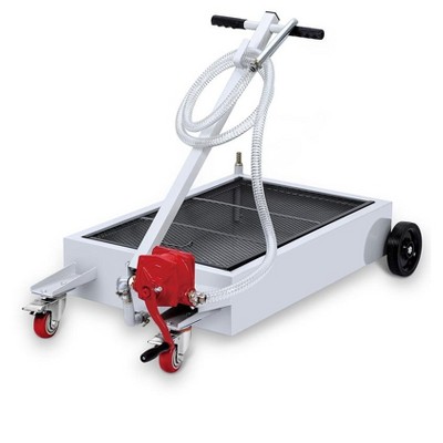 15 Gallon Oil Drain Pan with Hand Pump & 8 Ft Hose, 57L Low Profile & T Foldable Handle Oil Drain Cart for Truck Cars SUVs