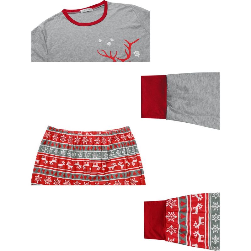 cheibear Christmas Deer Print Long Sleeve Tee with Pants Loungewear Family Pajama Sets, 4 of 5