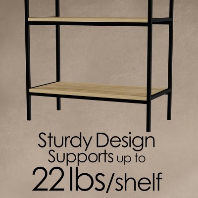 Industrial Black Steel and Wood 5-Tier Bookshelf