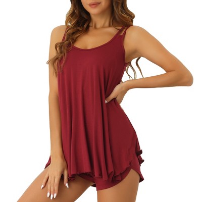 cheibear Women's U-neck double Straps Cami Tank Shorts 2 Piece Pajama Set