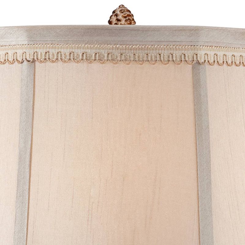 Regency Hill Shabby Chic Table Lamps 28" Tall Set of 2 Antique White Washed Petite Artichoke Font Beige Fabric Bell Shade for Living Room, 3 of 9