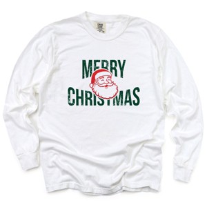 Merry Christmas Arched Glitter Santa - Womens Garment Dyed Long Sleeve - 1 of 3