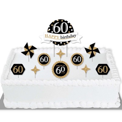 Big Dot of Happiness Adult 60th Birthday - Gold - Birthday Party Cake Decorating Kit - Happy Birthday Cake Topper Set - 11 Pieces