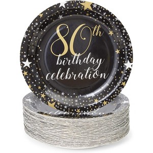 Sparkle and Bash 80 Pack 80th Birthday Party Disposable Paper Plates 9 Inches - 1 of 4