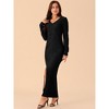 Seta T Women's Elegant Long Sleeve Round Neck Slit Hem Knit Maxi Dress - 2 of 4