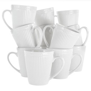 8oz 12pk Porcelain Madeline Mug Set White - Elama: Tea Cups Set, Microwave & Dishwasher Safe, Service for 12 - 1 of 4