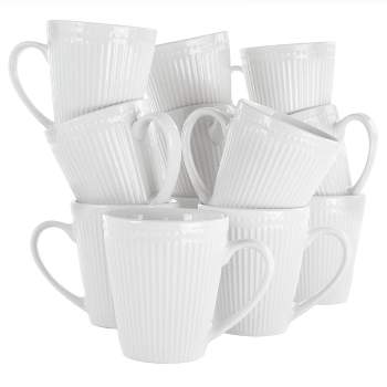 8oz 12pk Porcelain Madeline Mug Set White - Elama
