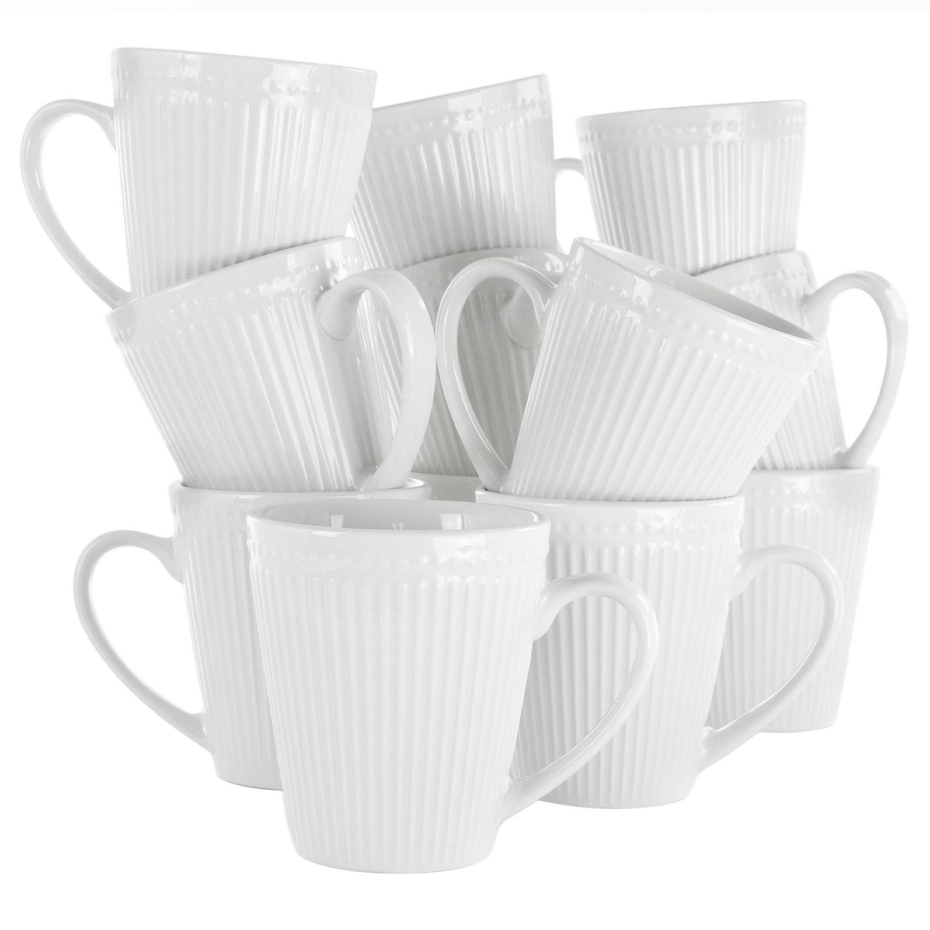 8oz 12pk Porcelain Madeline Mug Set White - Elama: Tea Cups Set, Microwave & Dishwasher Safe, Service for 12
