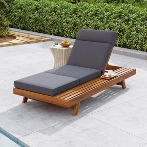 Christopher Knight Home Darla Outdoor Acacia Wood Adjustable Chaise Lounge with Water-Resistant Cushion - 1 of 4