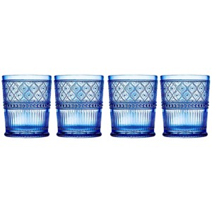 Godinger Silver Set of 4 Claro Old Fashion Glasses Blue: Crystal Drinkware, 12 oz Capacity, Hand Wash, Dishwasher-Safe - 1 of 3