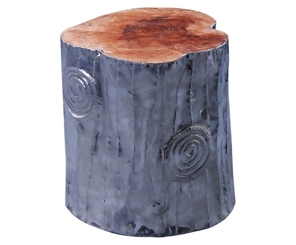 Rustic Tempered Round Side Table with Wood Top - Silver (Large) - Jeffan