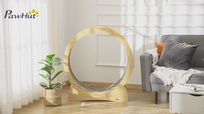 Natural Wood Cat Exercise Wheel with Carpet Runway