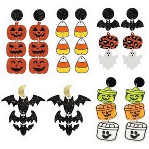 Acrylic Halloween Earrings Set - Cute Ghost, Pumpkin & Bat Designs with Glitter Accents for Cosplay & Parties - 1 of 4