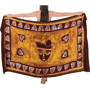 LA LEELA Women's Wrap Long Beachwear Swimsuit Pareo Swimwear Cover up Sarong Vacation Wear Bathing Suit Skirts Wraps One Size Brown, Abstract - 1 of 4