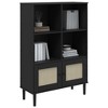 vidaXL SENJA Solid Pine Wood Bookcase - Black, Rattan Look Surface, Ample Storage Space - 3 of 4
