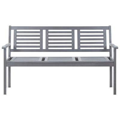 vidaXL Patio Furniture 3 Seater Outdoor Patio Bench Gray Solid Wood Eucalyptus