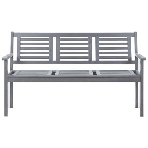 vidaXL Patio Furniture 3 Seater Outdoor Patio Bench Gray Solid Wood Eucalyptus - 1 of 4